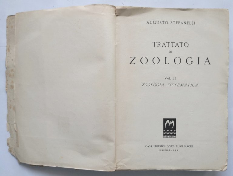 TRATTATO DI ZOOLOGIA volume II di Augusto Stefanelli Libro sistematica …