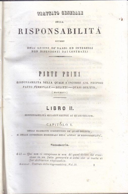 Trattato generale della responsabilità di Sourdat 2 volumi 1853 danni …