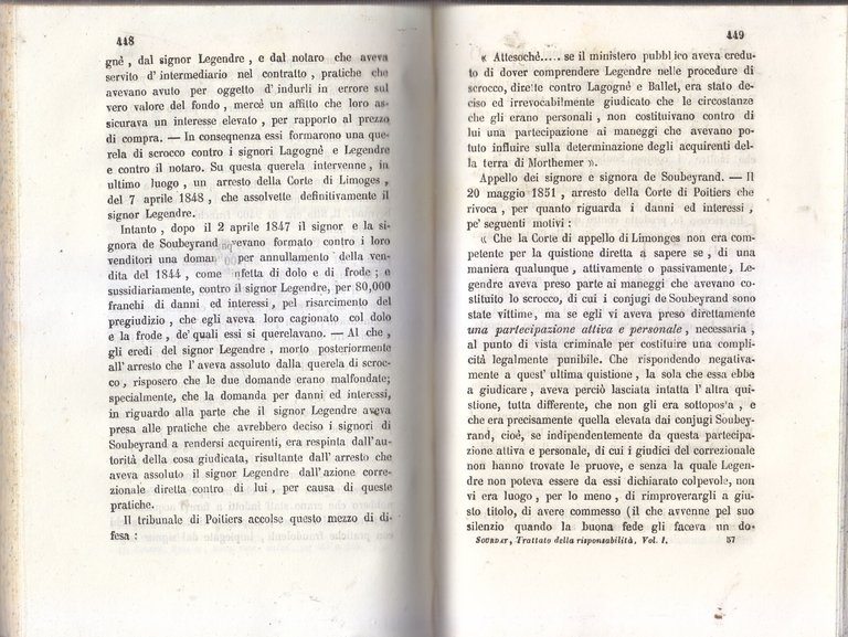 Trattato generale della responsabilità di Sourdat 2 volumi 1853 danni …