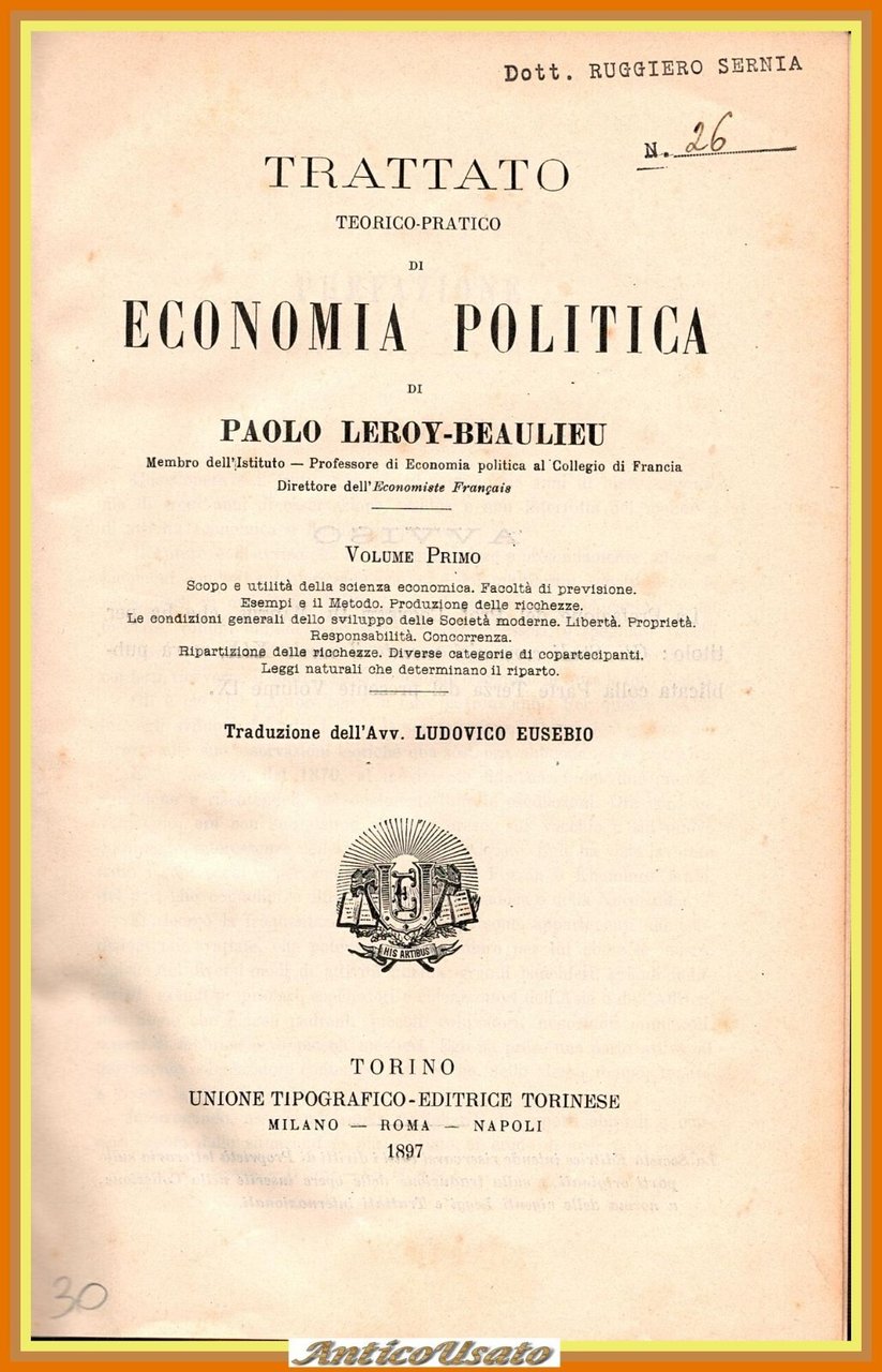 TRATTATO TEORICO PRATICO DI ECONOMIA POLITICA V 1 Leroy Beaulieu …