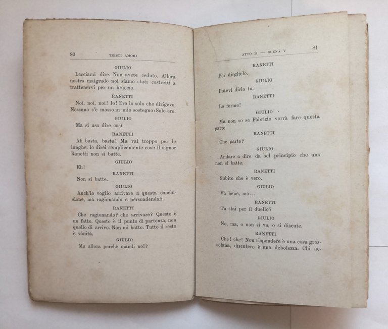 TRISTI AMORI commedia di Giuseppe Giacosa 1890 Casanova libro antico …