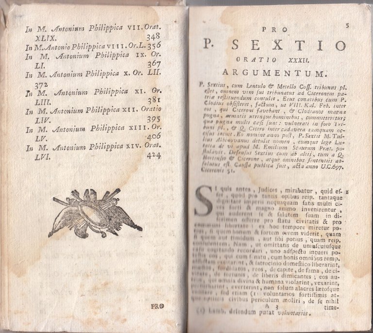 TULLII CICERONIS ORATIONUM 3 volumi Campi 1779 Libro Antico Orazioni …