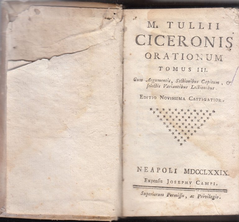 TULLII CICERONIS ORATIONUM 3 volumi Campi 1779 Libro Antico Orazioni …