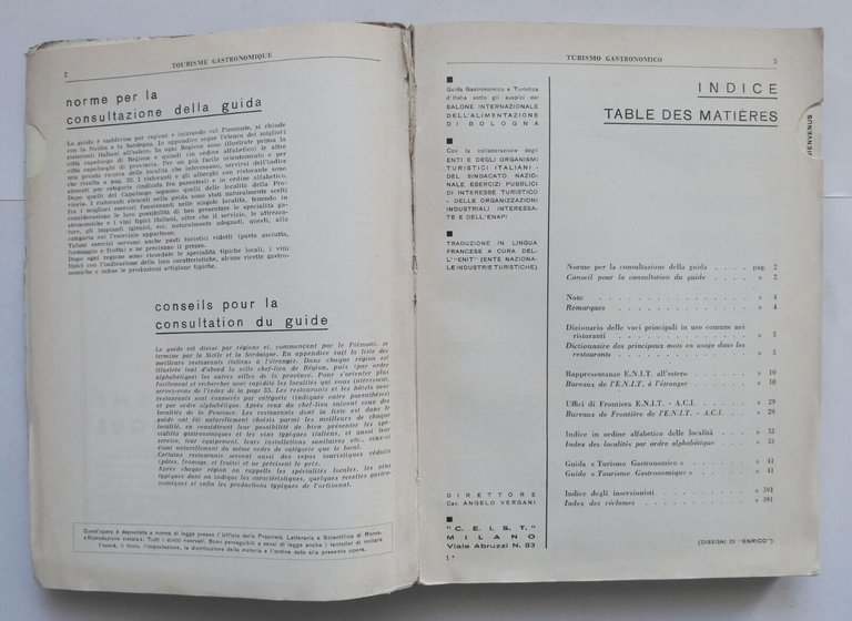 TURISMO GASTRONOMICO 1957 Centro Editoriale Italiano Sviluppo Turismo Libro