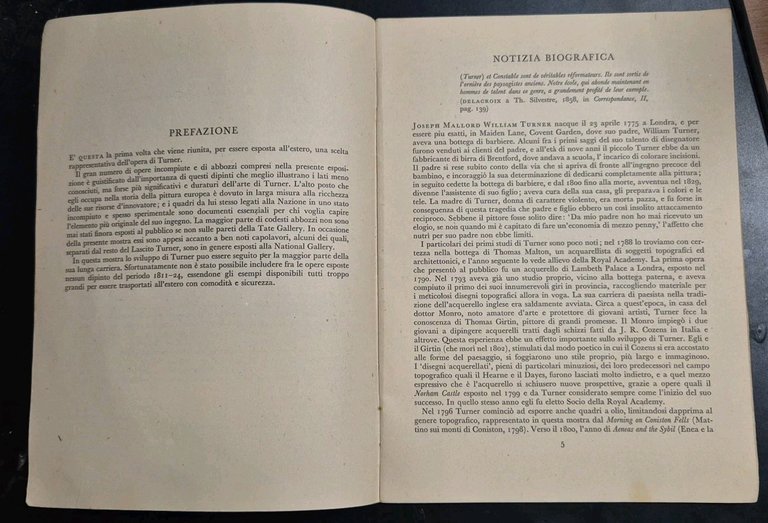 TURNER 1775 1851 esposizione di Quadri Palazzo Venezia 1948 Libro …