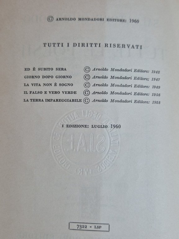 TUTTE LE POESIE di Salvatore Quasimodo 1960 I edizione Mondadori …