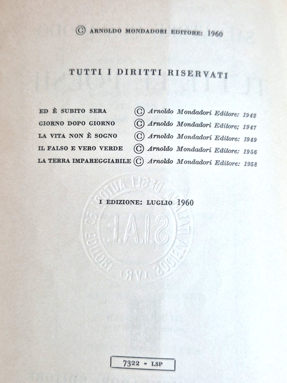 TUTTE LE POESIE di Salvatore Quasimodo 1960 I edizione Mondadori …