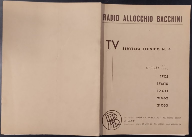 TV SERVIZIO TECNICO 4 Radio Allocchio Bacchini modelli 175c 17m10 …