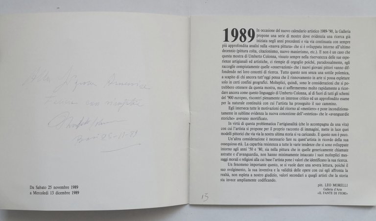 UMBERTO COLONNA mostra 1989 GrafiSystem brochure autografata dedica | Immagine Gallery 3