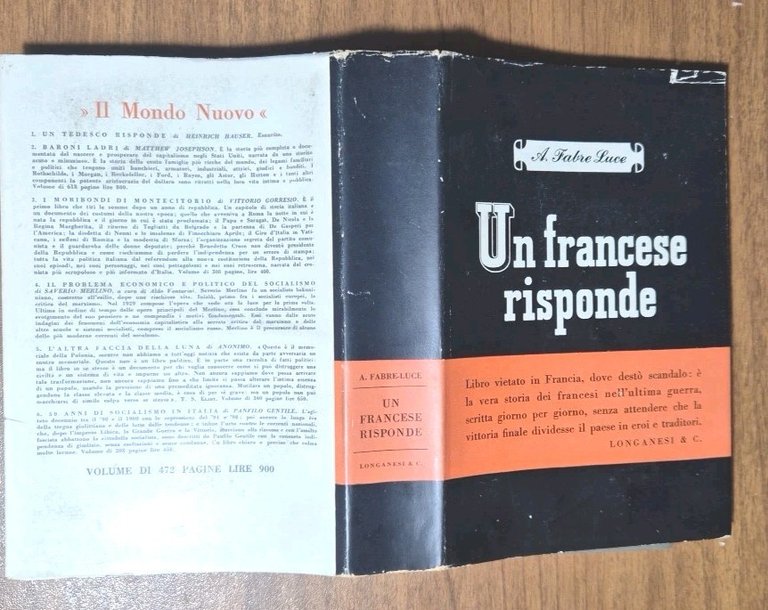 UN FRANCESE RISPONDE di A Fabre Luce 1948 Longanesi giornale …