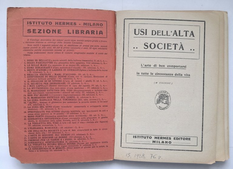 USI DELL'ALTA SOCIETÀ 1928 Istituto Hermes l'arte di ben comportarsi …