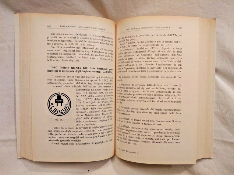 VADEMECUM PER L'ELETTROTECNICO PRATICO volume I di C Volpi 1966 …