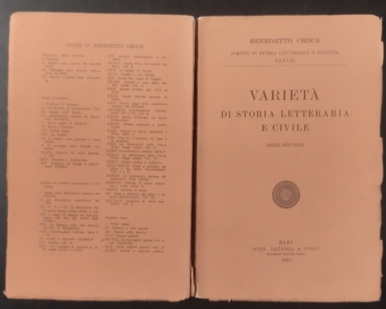 VARIETÀ DI STORIA LETTERARIA CIVILE serie II Benedetto Croce 1949 …