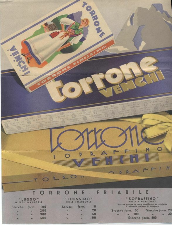 VENCHI TORRONE pubblicità depliant 1935 Chiarel illustrato studio Chiarelli