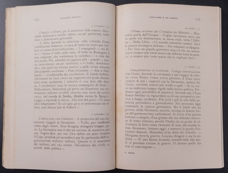 VENT'ANNI E UN GIORNO di Giovanni Bottai 1949 Garzanti Libro …