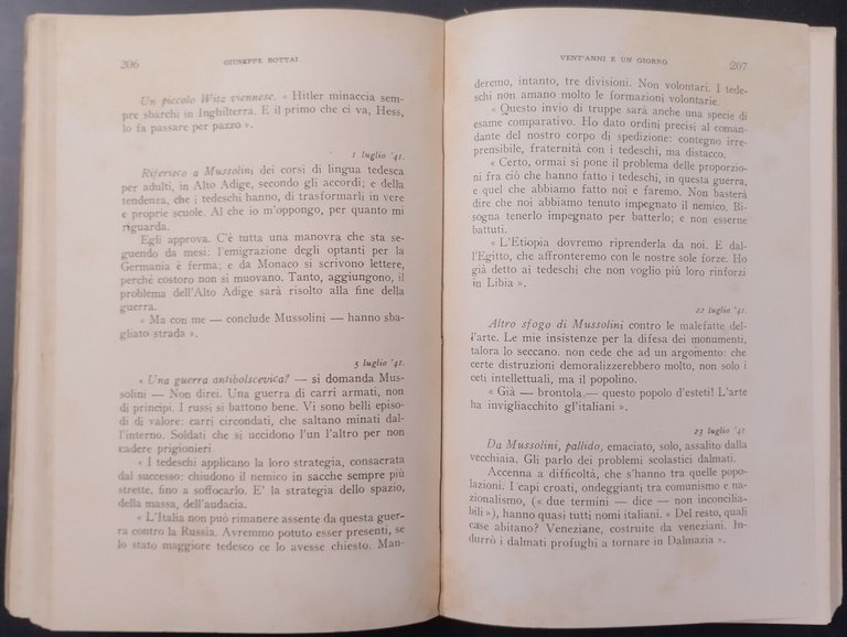 VENT'ANNI E UN GIORNO di Giovanni Bottai 1949 Garzanti Libro …