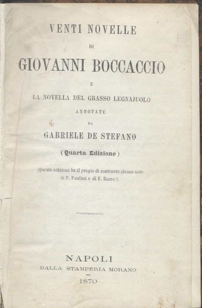 VENTI NOVELLE DI GIOVANNI BOCCACCIO grasso legnajuolo 1870 Morano libro …