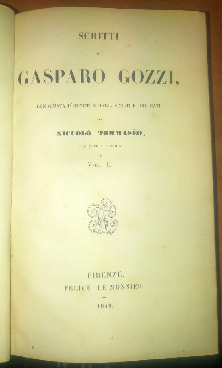 VERSI DI GASPARO GOZZI 1849 Felice Le Monnier note Tommaseo …