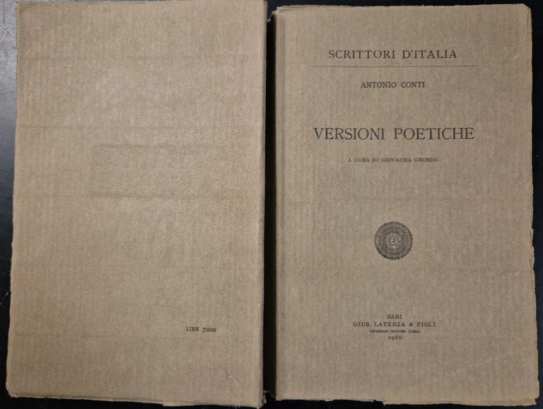 VERSIONI POETICHE Di Antonio Conti 1966 Laterza scrittori d'Italia libro …
