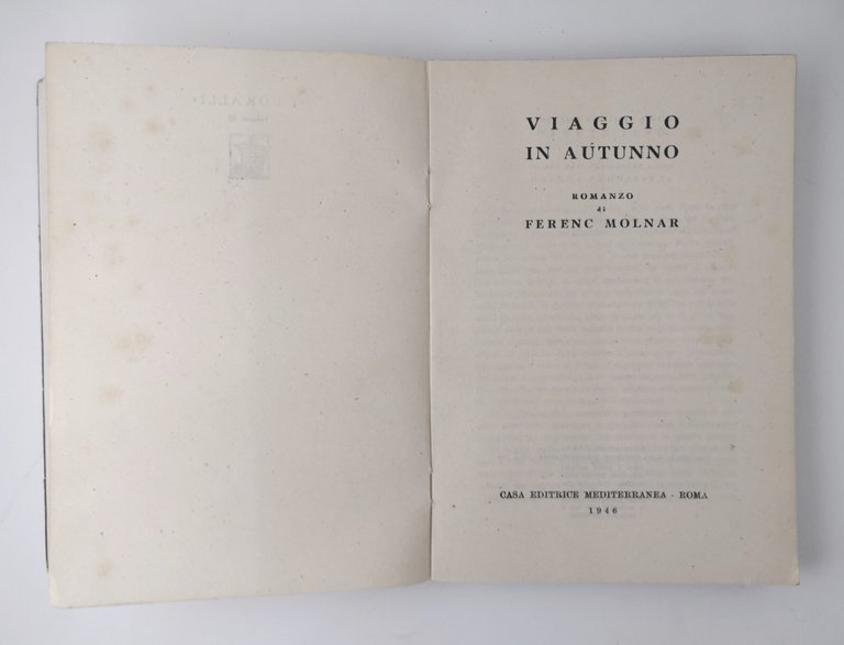 VIAGGIO IN AUTUNNO di Ferenc Molnar 1946 Casa Editrice Mediterranea …