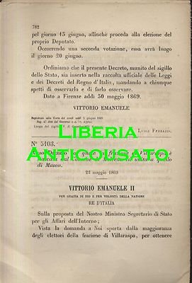 VILLARASPA Staccata da MOVENA Unito MASON - REGIO DECRETO 1869 …