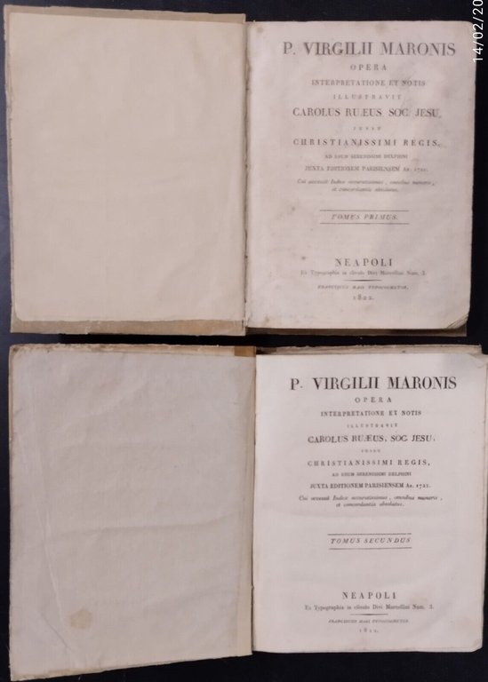 VIRGILII MARONIS OPERA 2 VOLUMI 1822 Masi Libro antico Eneide …