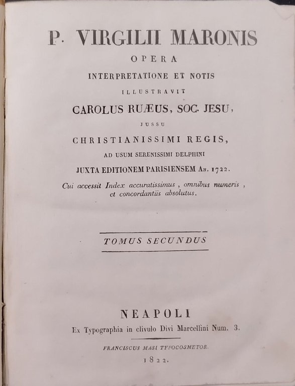 VIRGILII MARONIS OPERA 2 VOLUMI 1822 Masi Libro antico Eneide …