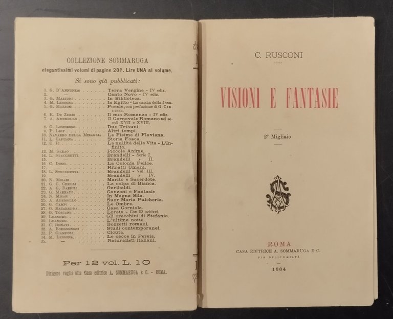 VISIONI E FANTASIE di C Rusconi 1884 Sommaruga Libro antico …