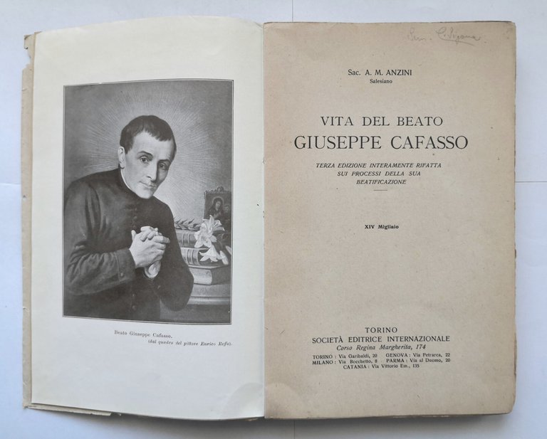 VITA DEL BEATO GIUSEPPE CAFASSO di Anzini 1925 SEI libro …