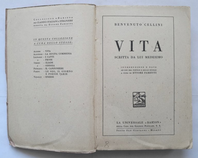 VITA di Benvenuto Cellini scritta da lui medesimo 1940 Barion …