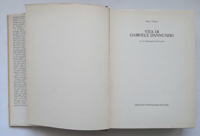 VITA DI GABRIELE D'ANNUNZIO di Piero Chiara 1978 Mondadori Libro …