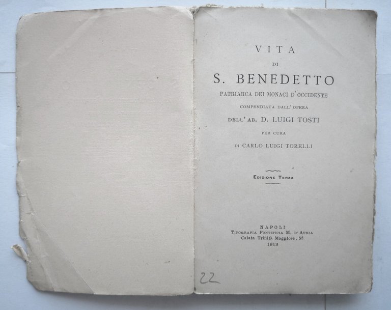 VITA DI SAN BENEDETTO di Luigi Tosti 1913 Tipografia Pontificia …