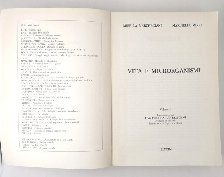 VITA E MICRORGANISMI di Marchegiani Mirra 2 volumi 1988 Piccin …