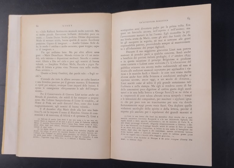 VITA ROMANTICA DI LISZT di Mary Tibaldi Chiesa 1951 Garzanti …