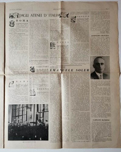 VITA UNIVERSITARIA Quindicinale Università Italiane 29 02 1940 giornale fascismo