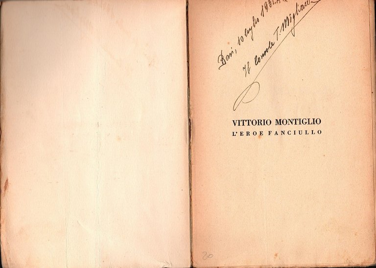 VITTORIO MONTIGLIO L'EROE FANCIULLO di Atlantico Ferrari 1931 Apollonio Libro