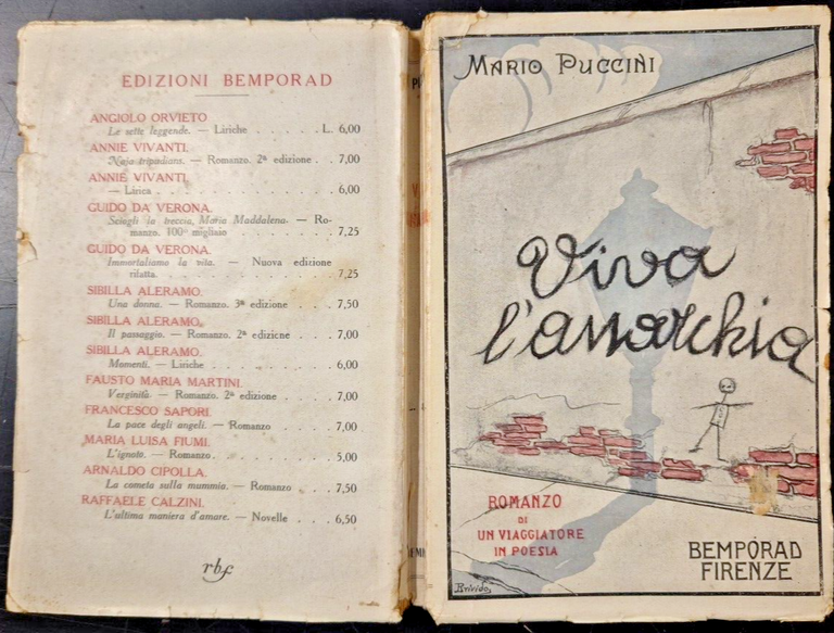 VIVA L'ANARCHIA romanzo di un viaggiatore in poesia Puccini 1920 …