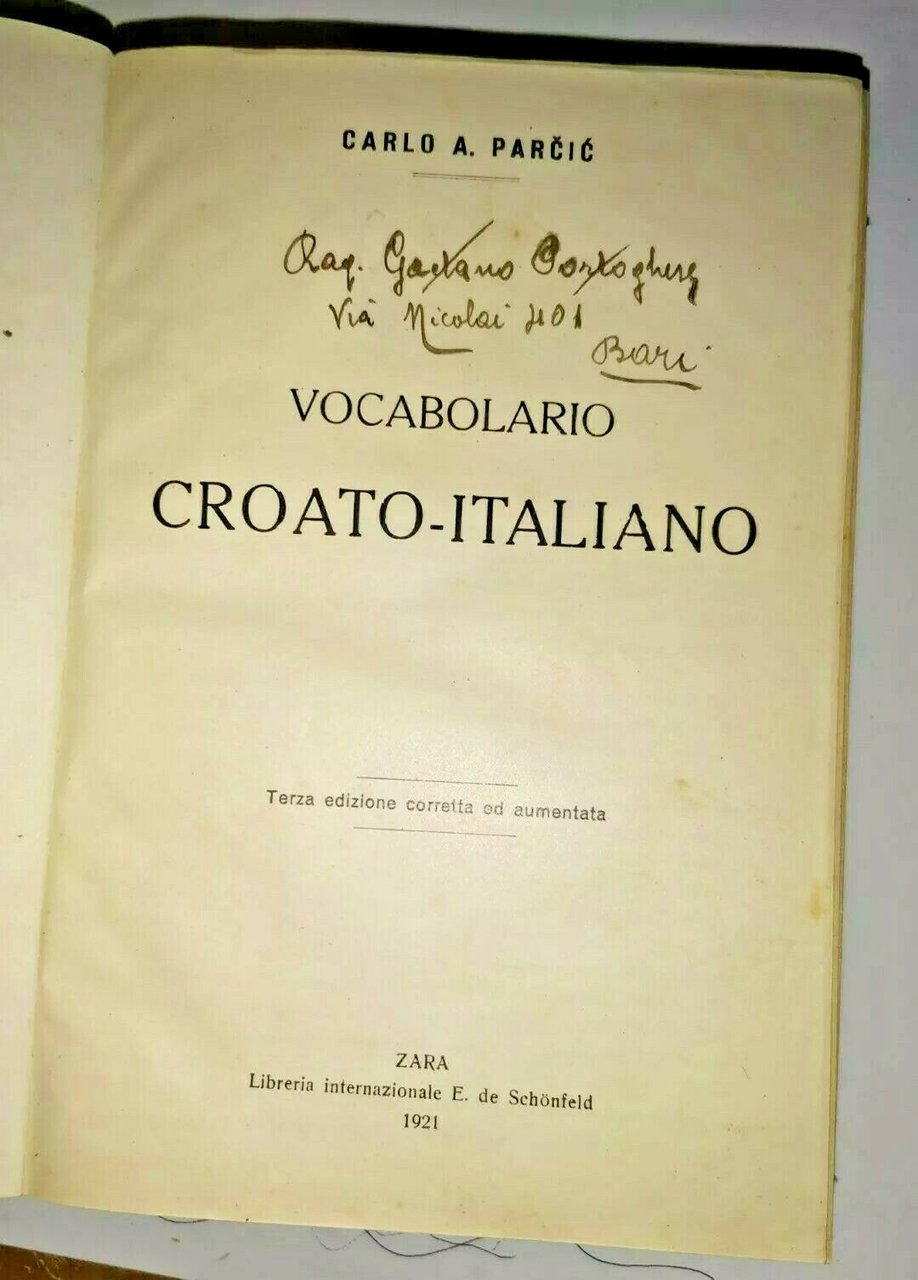 VOCABOLARIO CROATO ITALIANO di Carlo A. Parcic 1921 libro dizionario …