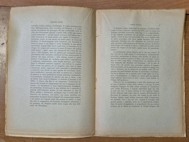 WERNER SOMBART (1863-1941) di Armando Sapori 1944 Olschki libro lettura …