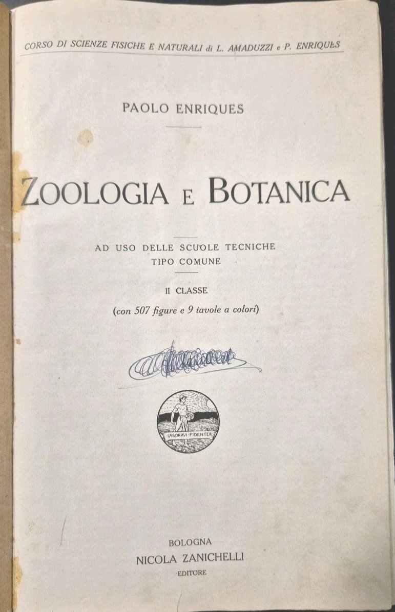ZOOLOGIA E BOTANICA di Paolo Enriques 1910 Zanichelli ad uso …