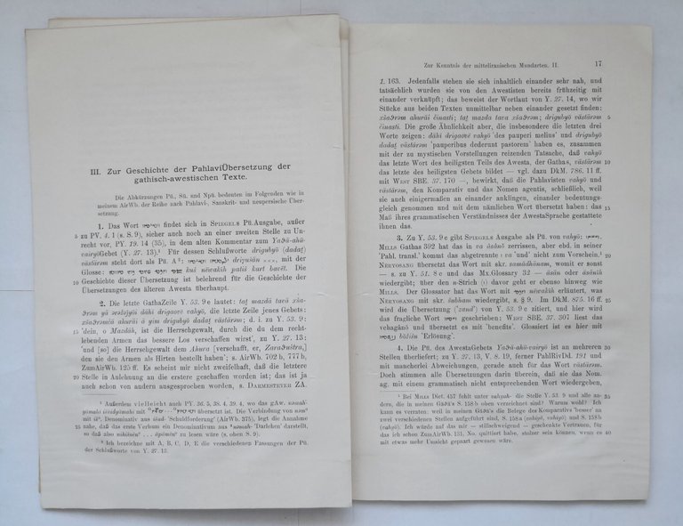 ZUR KENNTNIS DER MITTELIRANISCHEN MUNDARTEN II di Christian Bartholomae 1917