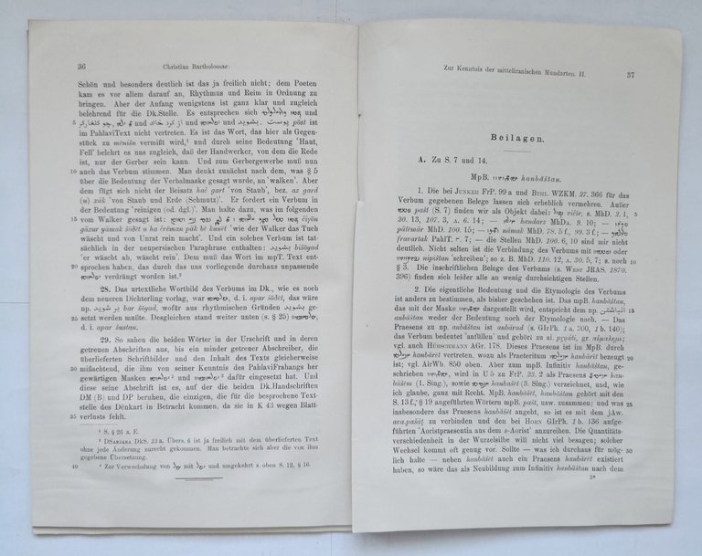 ZUR KENNTNIS DER MITTELIRANISCHEN MUNDARTEN II di Christian Bartholomae 1917