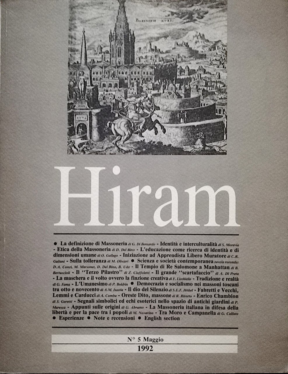 Hiram, Organo del Grande Oriente d’Italia, N° 5 maggio, 1992