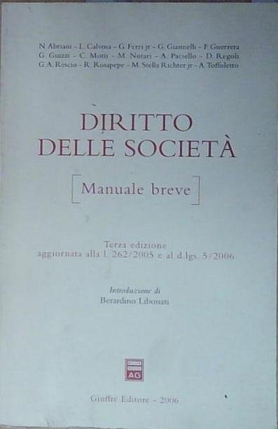 Aa.vv. DIRITTO DELLE SOCIETÀ. MANUALE BREVE Giuffrè 2006 | Immagine principale