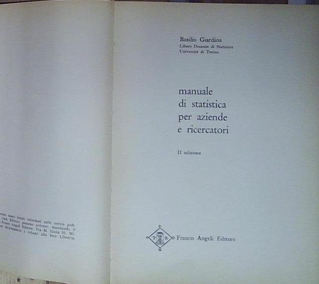Basilio giardina MANUALE DI STATISTICA PER AZIENDE E RICERCATORI franco … | Immagine Gallery 2