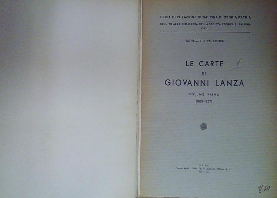 LE CARTE DI GIOVANNI LANZA VOLUME PRIMO | Immagine principale