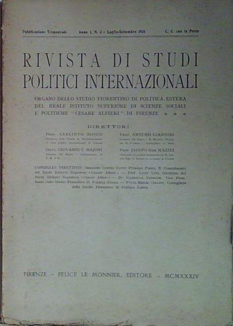 RIVISTA DI STUDI POLITICI INTERNAZIONALI ANNO 1 LUGLIO SETTEMBRE 1934 | Immagine Gallery 2
