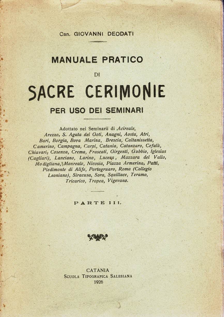 Manuale pratico di sacre cerimonie per uso dei seminari Parte … | Immagine principale