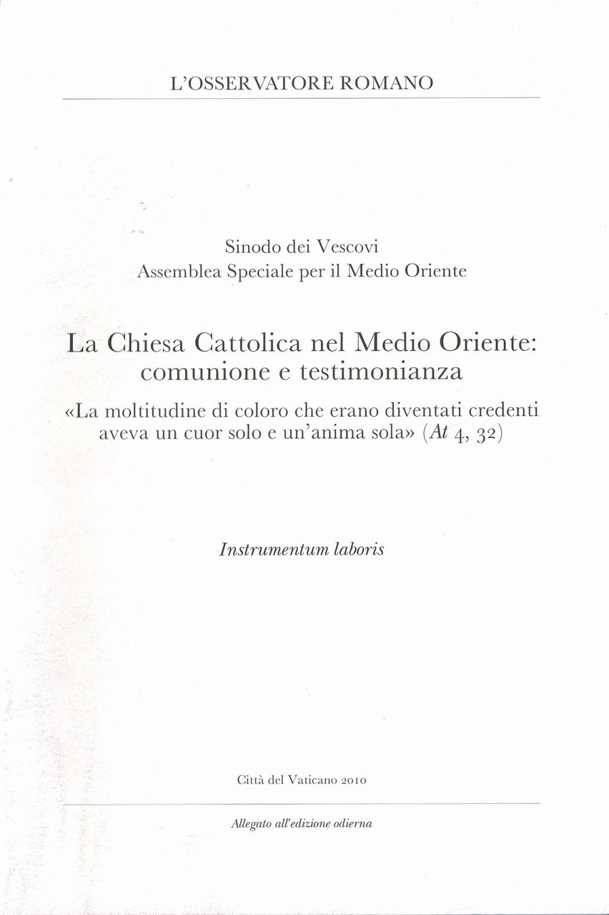 Sinodo dei Vescovi Seconda Assemblea Speciale per il Medio Oriente … | Immagine principale