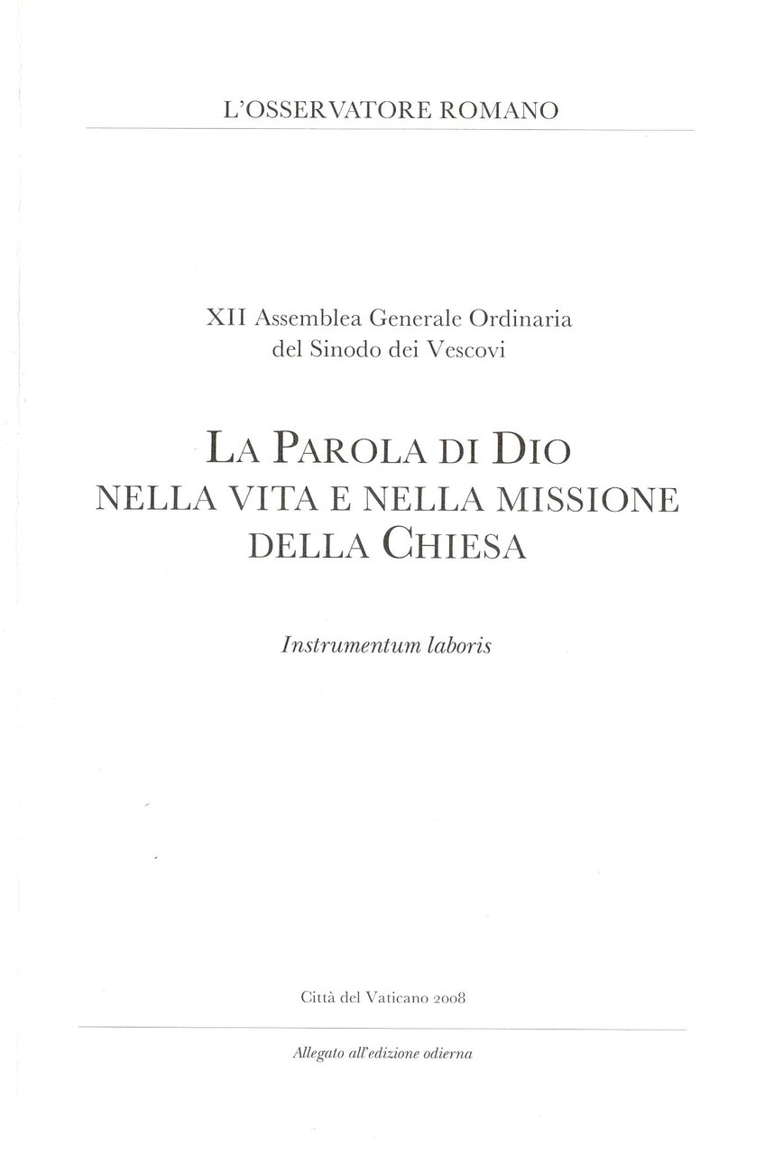 XII Assemblea generale ordinaria del Sinodo dei Vescovi La parola … | Immagine principale